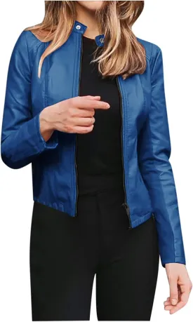 SERYU Leather Jacket for Women Zip Leather Motorcycle Jacket Plus Size Faux Leather Tops Lightweight Short Coat