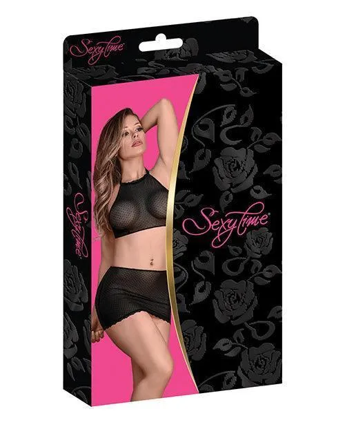 Sexy Time Courtney Polka Dot Mesh Halter & Skirt Black