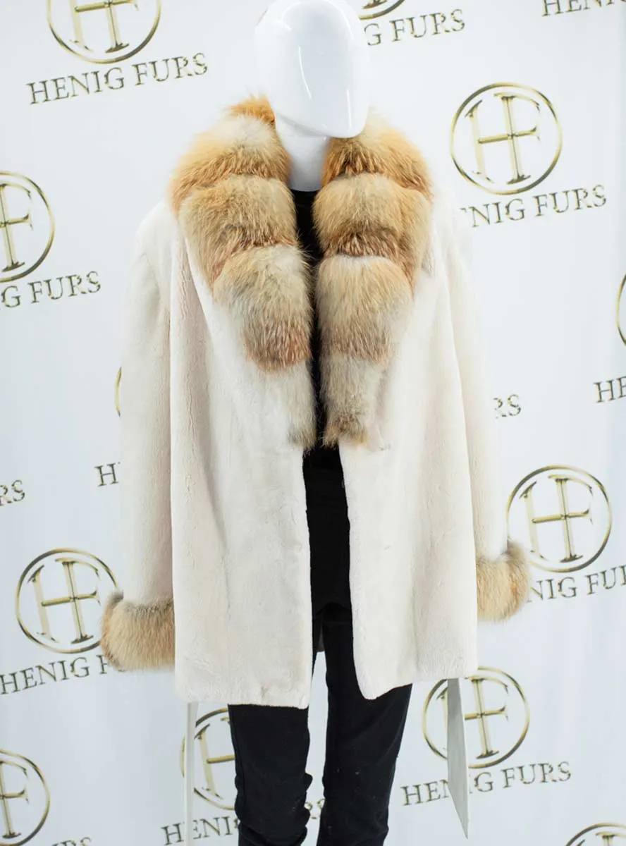 Sheared Beaver Fur Jacket with Natural Red Fox Fur Collar & Cuffs