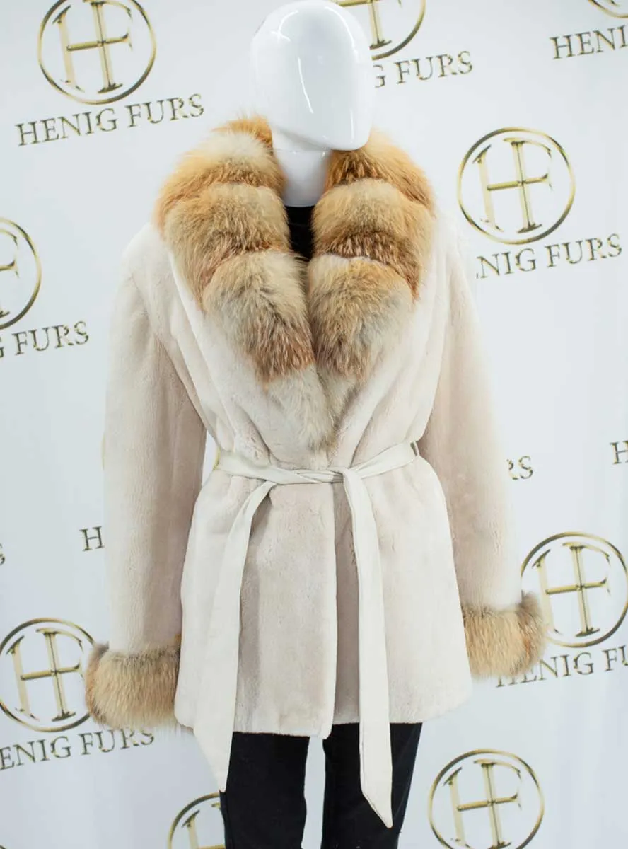 Sheared Beaver Fur Jacket with Natural Red Fox Fur Collar & Cuffs