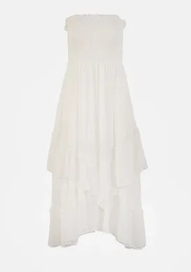 Smocked Tiered Strapless Midi Dress