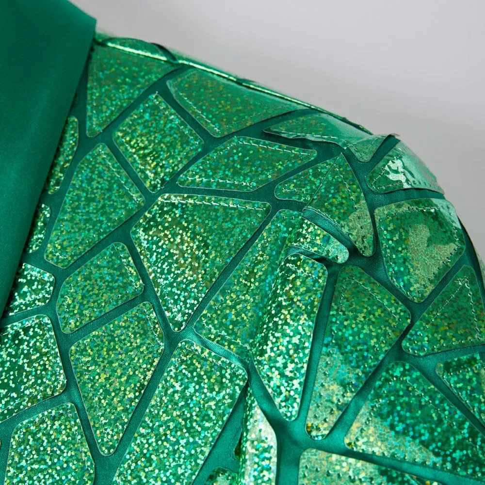 The Geo Sequin Slim Fit Blazer Suit Jacket - Emerald