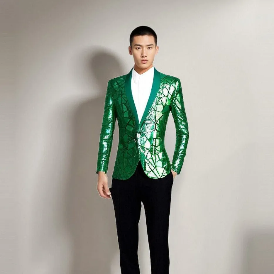 The Geo Sequin Slim Fit Blazer Suit Jacket - Emerald