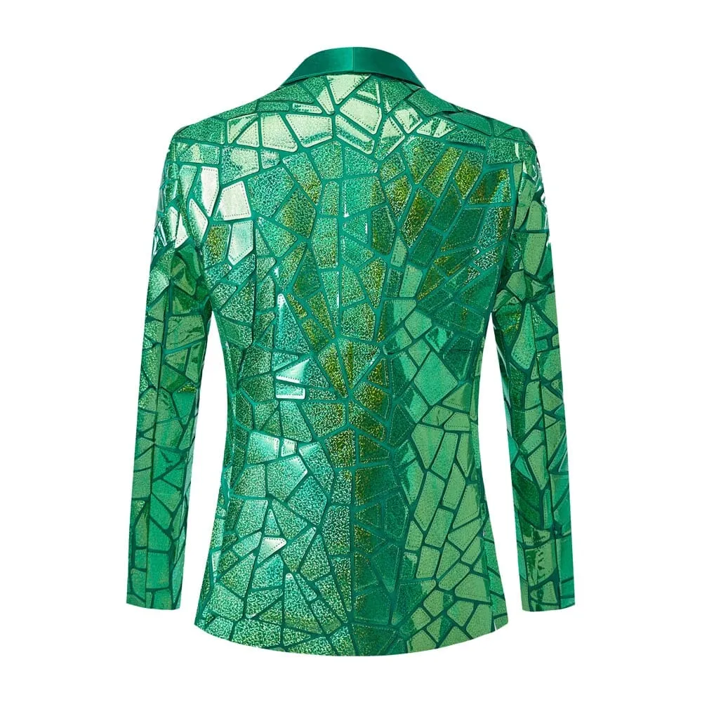 The Geo Sequin Slim Fit Blazer Suit Jacket - Emerald
