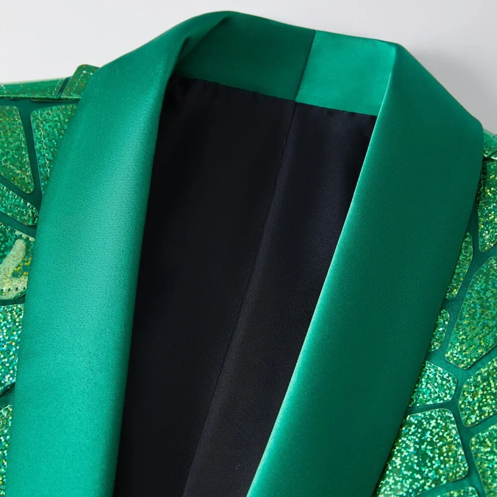 The Geo Sequin Slim Fit Blazer Suit Jacket - Emerald