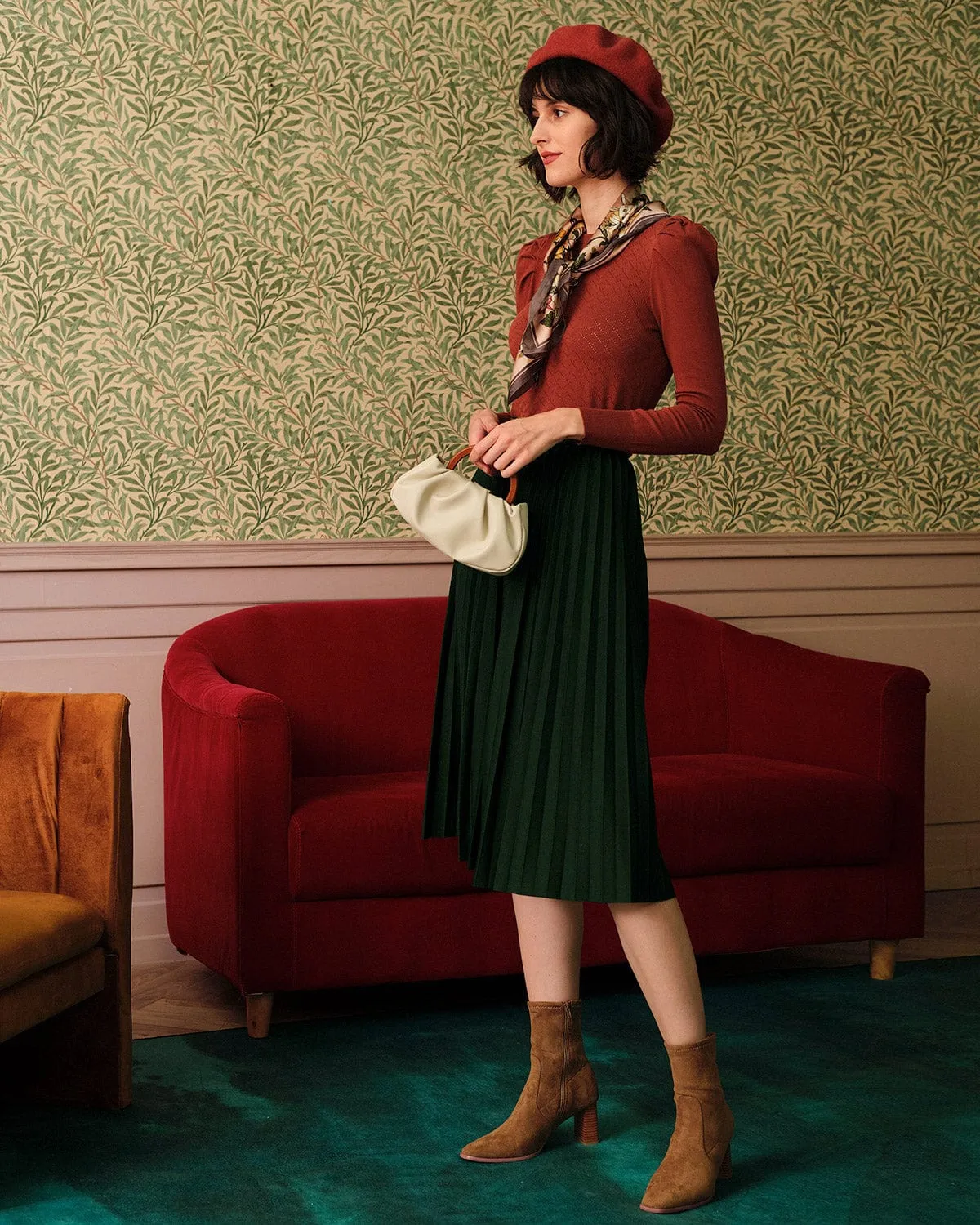 The Solid Elastic Waist Pleated Skirt