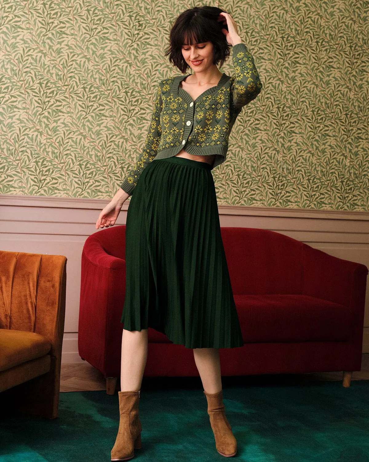 The Solid Elastic Waist Pleated Skirt