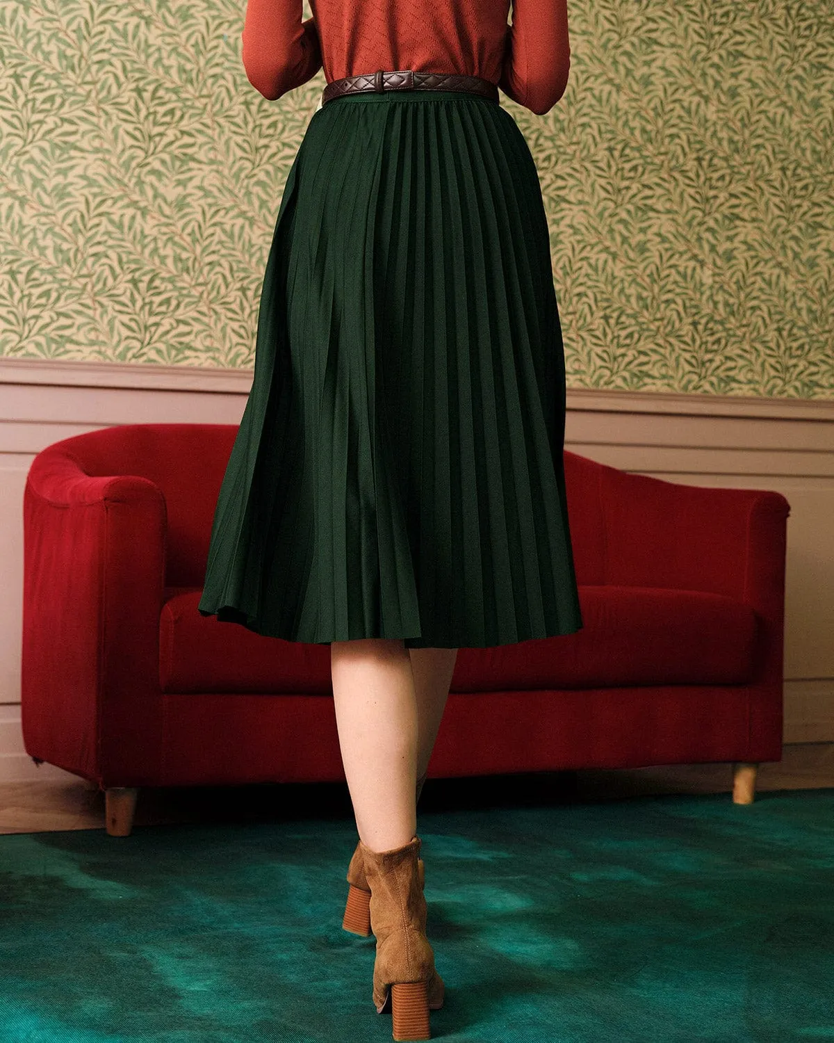 The Solid Elastic Waist Pleated Skirt
