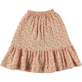 TOCOTO VINTAGE PINK HEART PRINT MIDI SKIRT