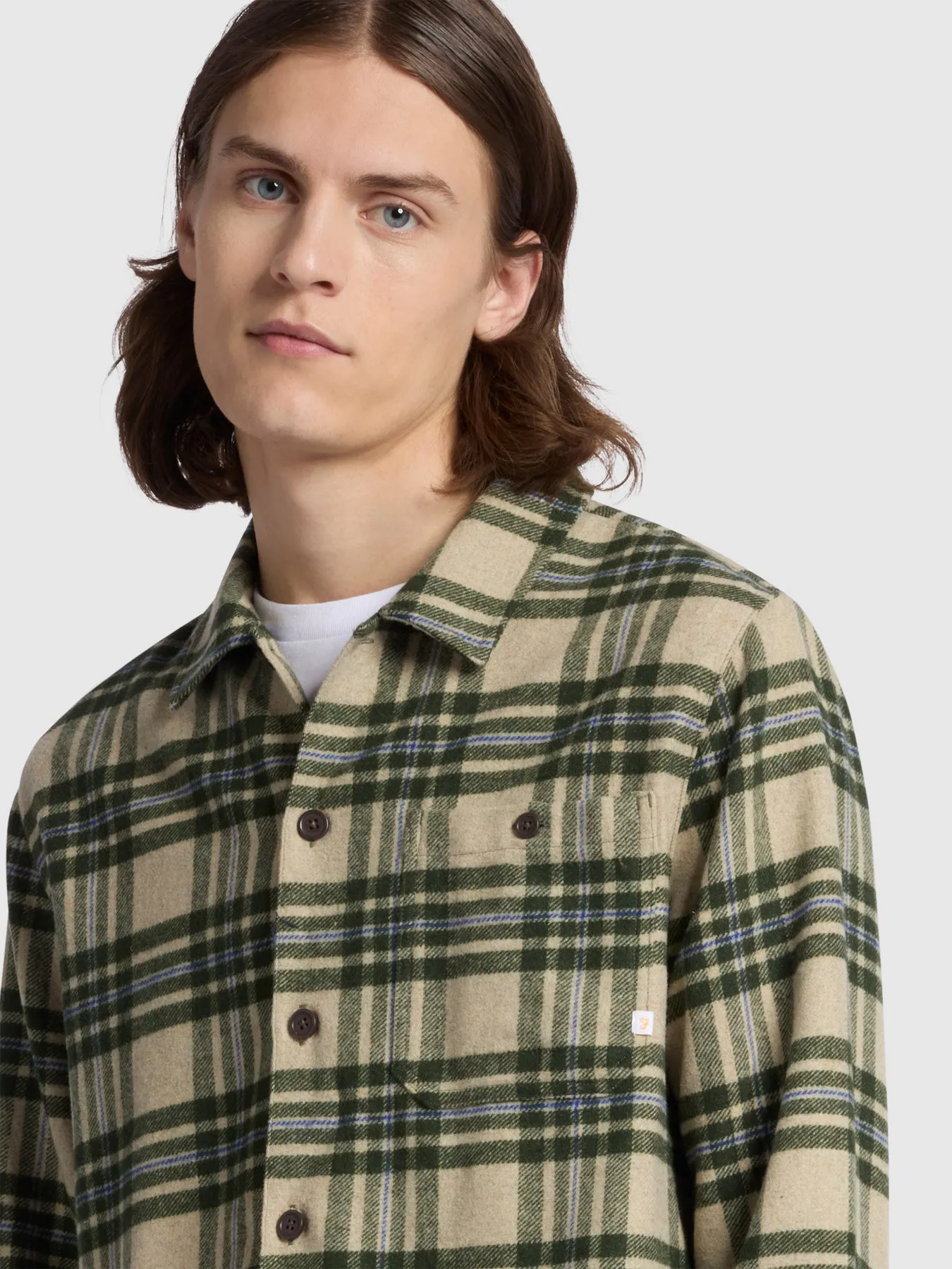 Torino Casual Fit Long Sleeve Check Overhirt In Smoky Brown Marl