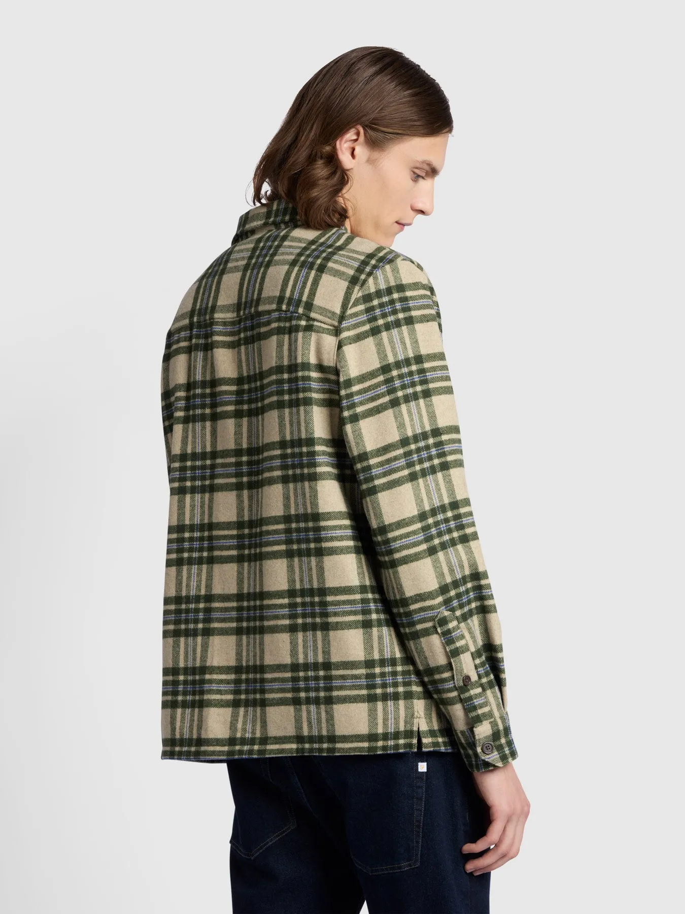 Torino Casual Fit Long Sleeve Check Overhirt In Smoky Brown Marl
