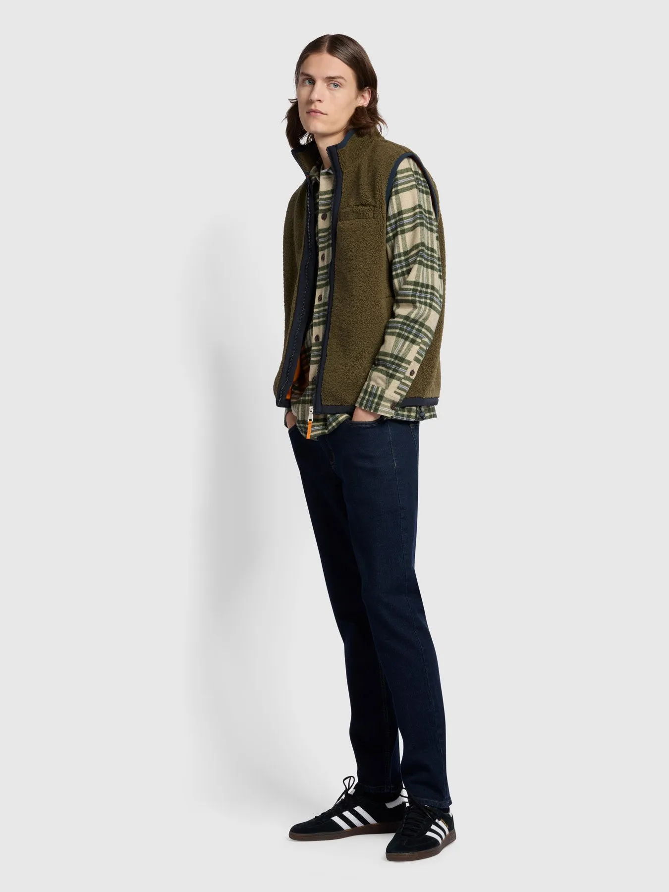 Torino Casual Fit Long Sleeve Check Overhirt In Smoky Brown Marl