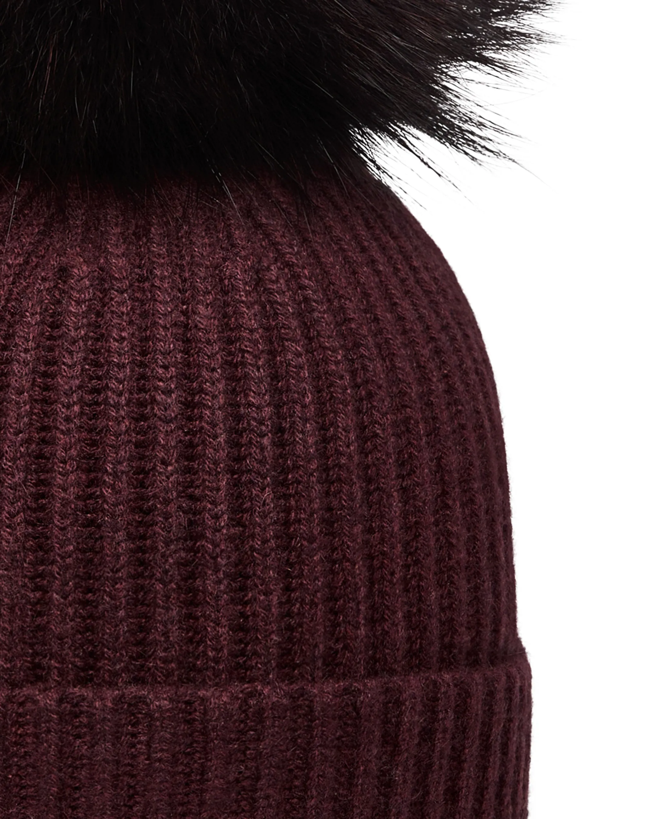 Unisex Ribbed Cashmere Hat With Detachable Pom Claret Red