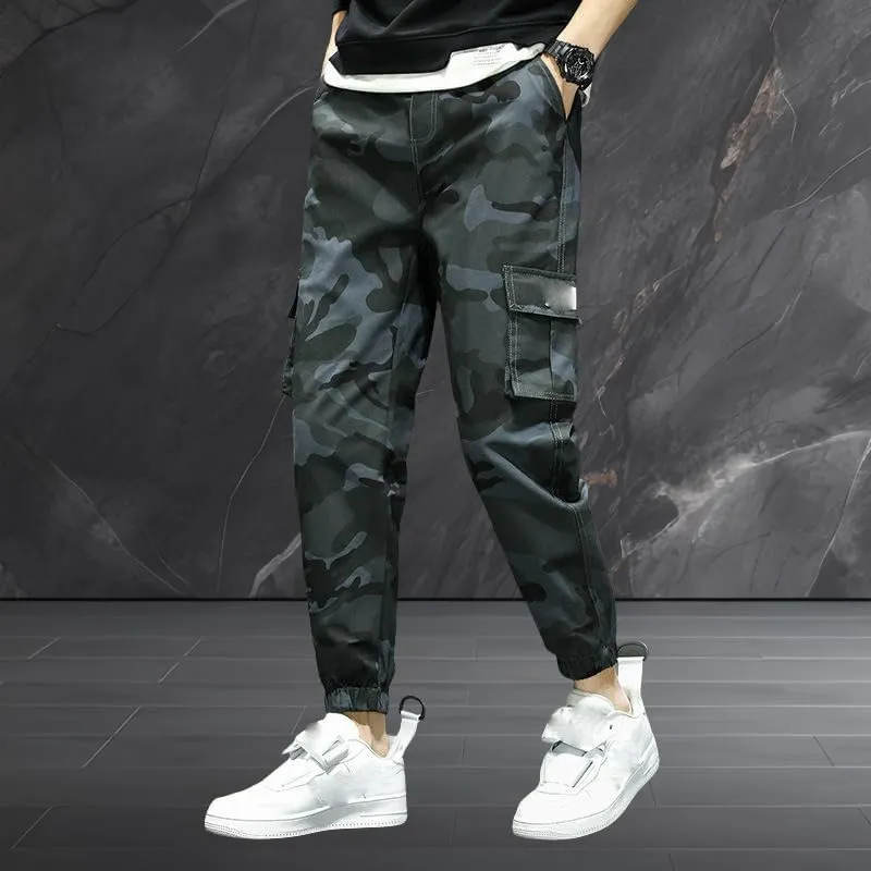 USTZFTBCL Men's Outdoor Street Style Retro Camo Cotton Multi-Pocket Casual Cuffed Cargo Pants Versatile
