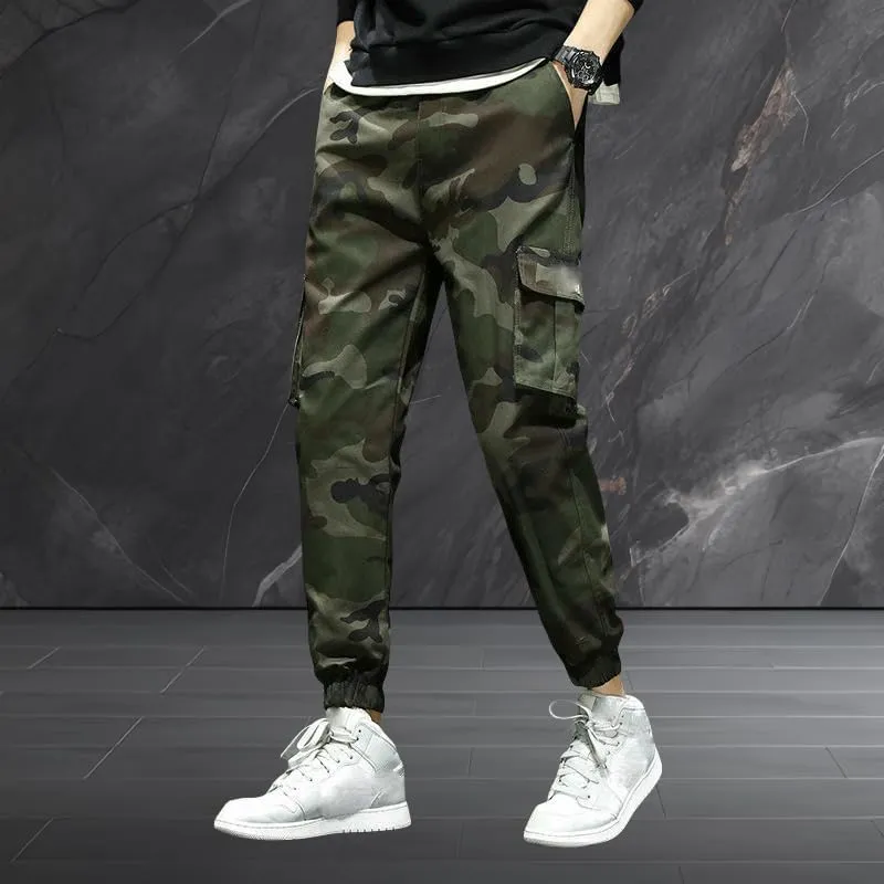 USTZFTBCL Men's Outdoor Street Style Retro Camo Cotton Multi-Pocket Casual Cuffed Cargo Pants Versatile