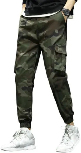 USTZFTBCL Men's Outdoor Street Style Retro Camo Cotton Multi-Pocket Casual Cuffed Cargo Pants Versatile