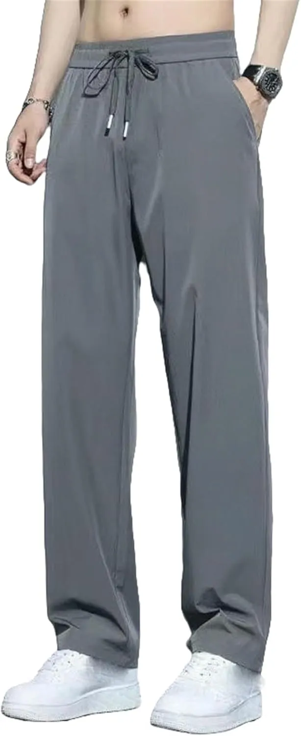 USTZFTBCL Men's Summer Thin Ice Silk Trendy Jogger Loose Elastic Sports Casual Long Pants