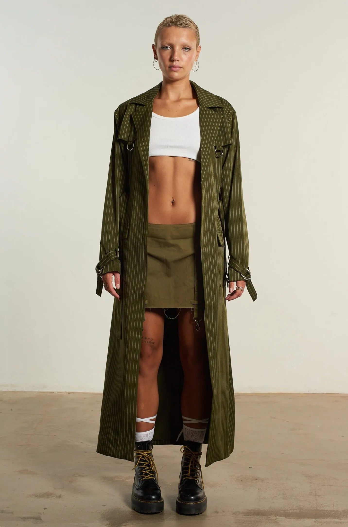 Villain Pinstripe Trench Coat