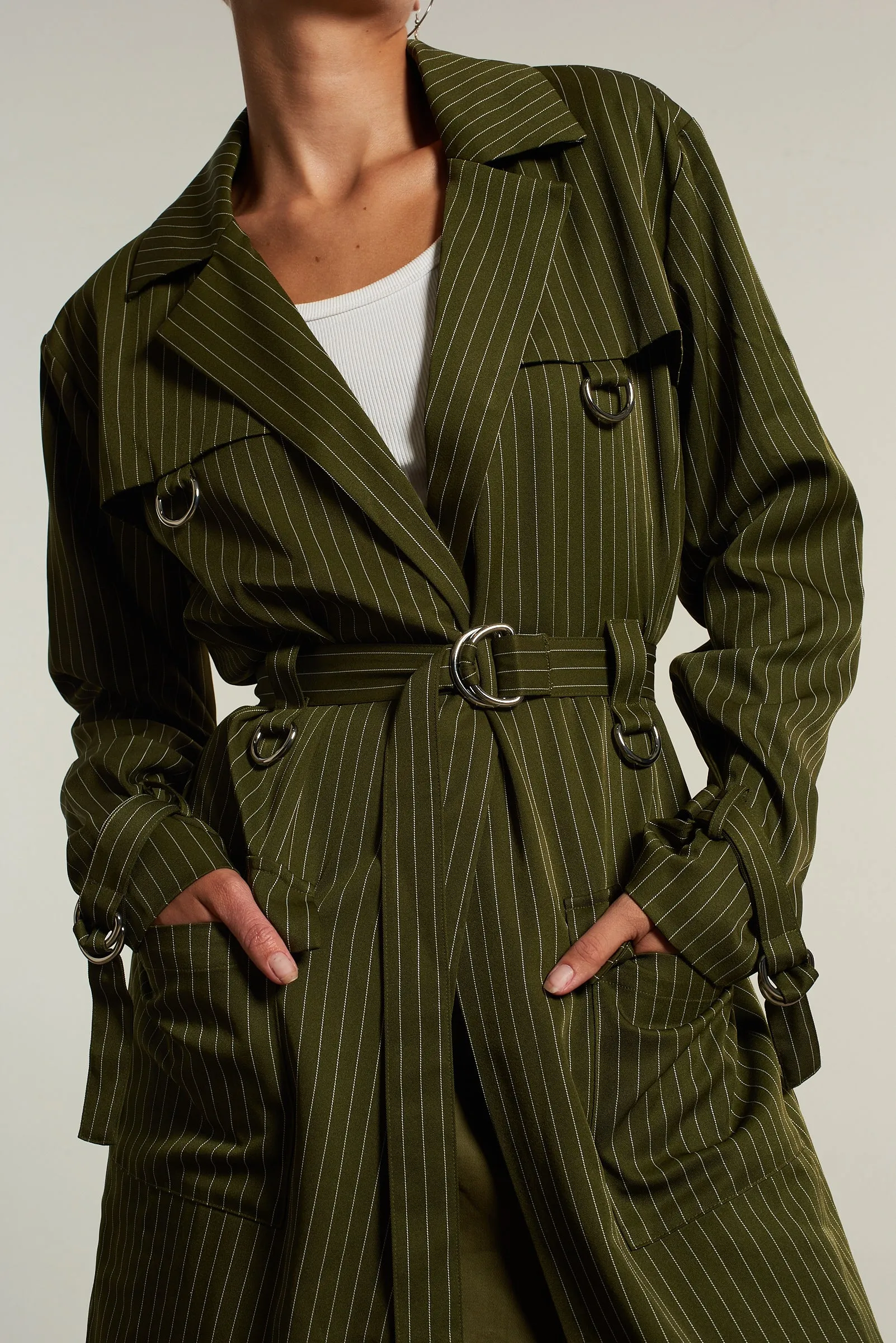 Villain Pinstripe Trench Coat