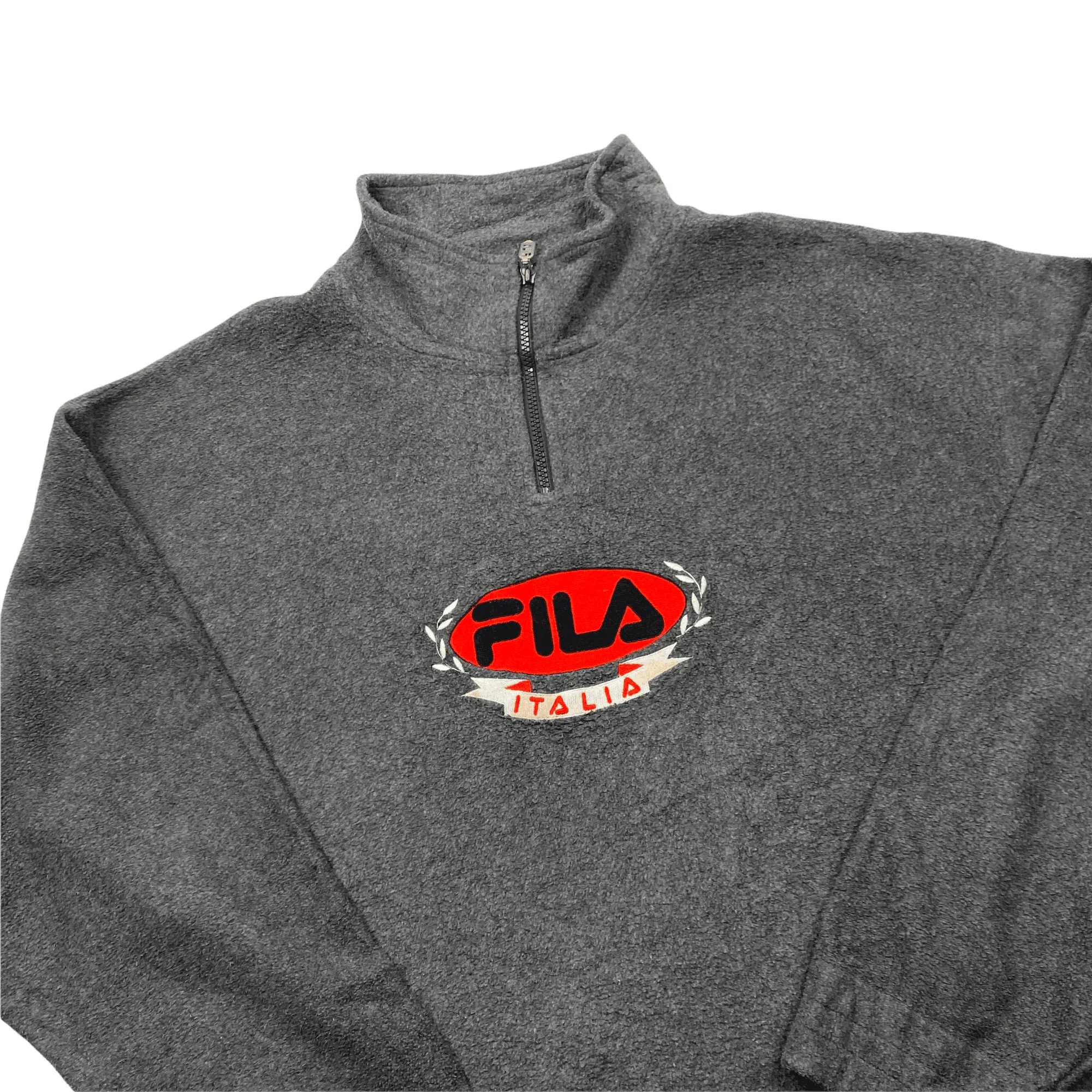 Vintage 90s Grey Fila Spell-Out Quarter Zip Fleece - Extra Large