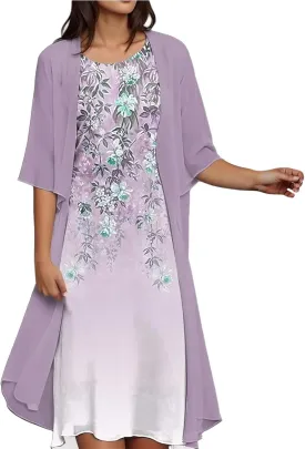 Wedding Guest Dresses for Women 2025,Womens Trendy Two-Piece Set Maxi Dress for Womens Floral Print Chiffon Flowy Dress