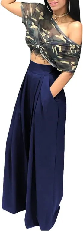 Wide Leg Palazzo Pants for Women, High Waist Business Casual Lounge Pants