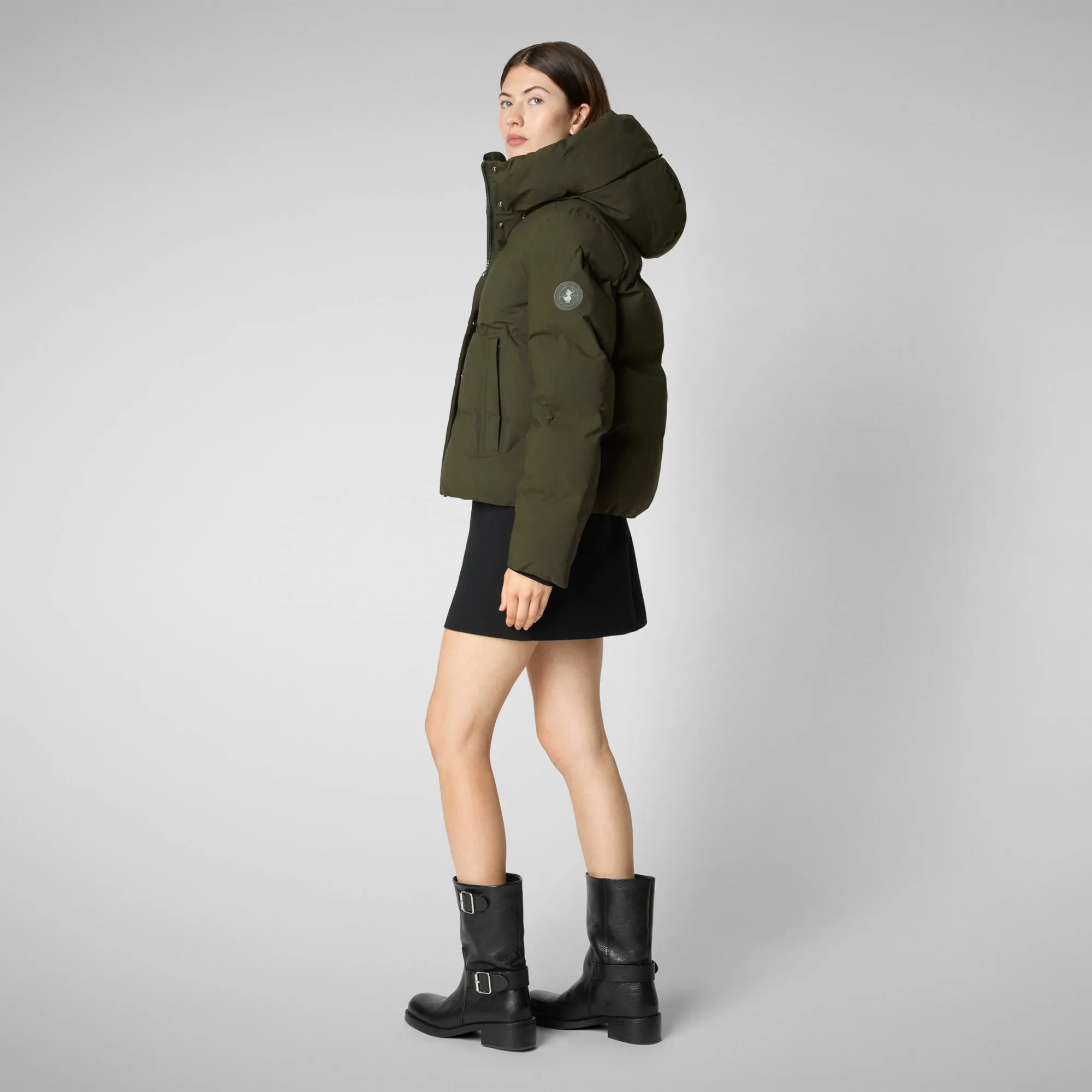 Eco-Friendly Womens Calliope Puffer Jacket in Land Green - Vegan and Sustainable