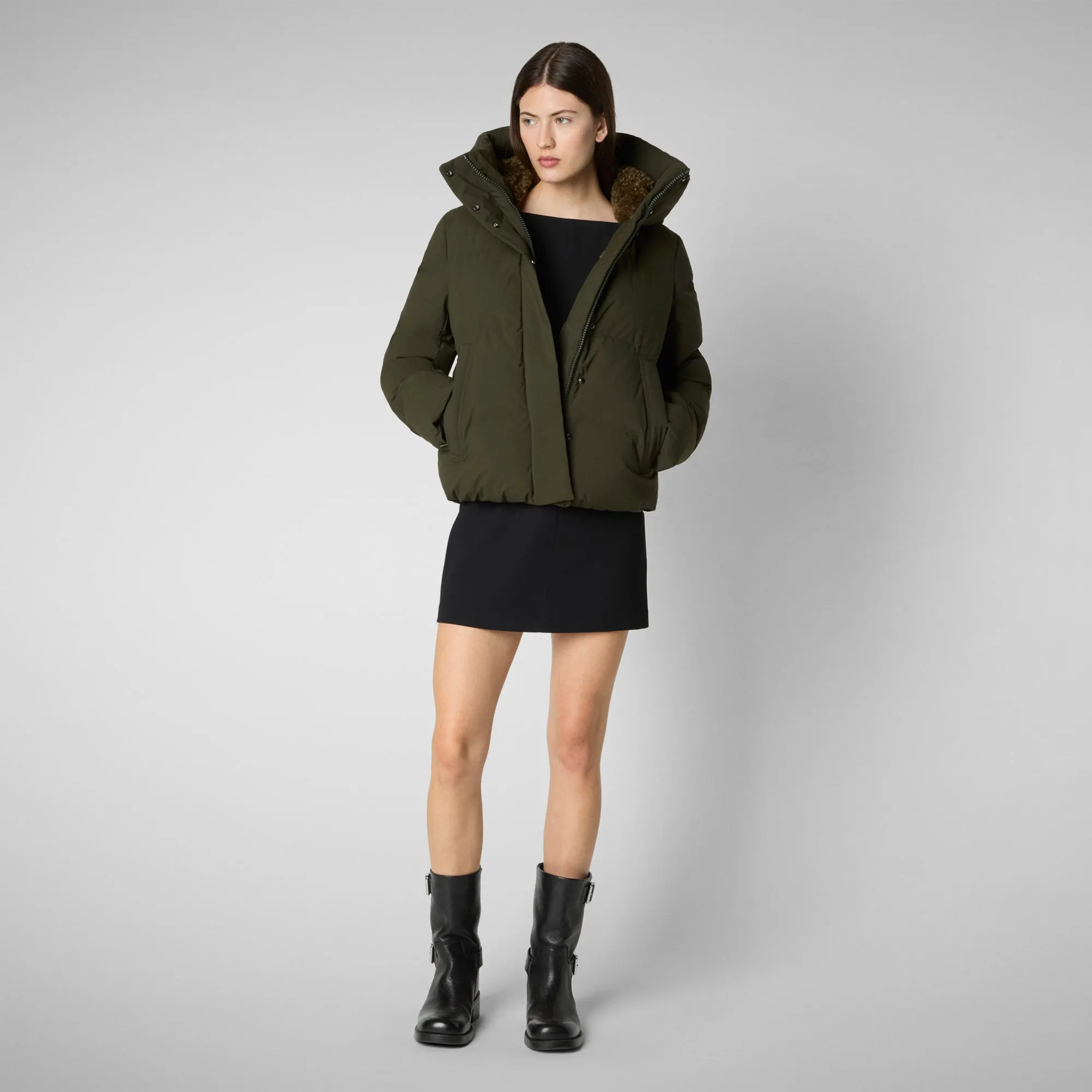 Eco-Friendly Womens Calliope Puffer Jacket in Land Green - Vegan and Sustainable