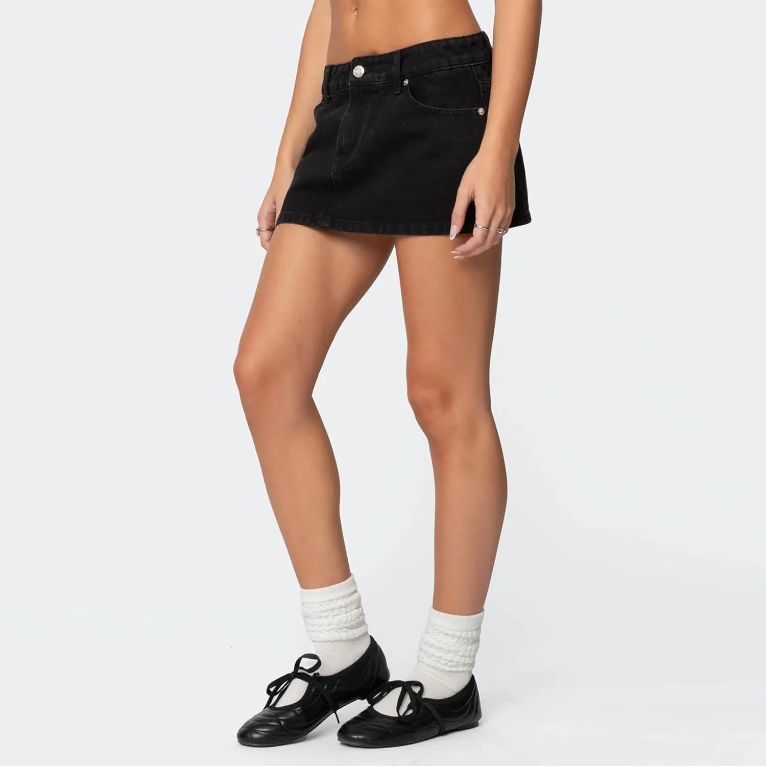 Women Mini Denim Skirts Low Rise Solid Color Summer Skirt for Daily, Travel, Parties