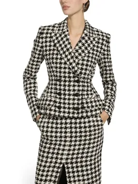 Women’s Black and White Houndstooth Double-Breasted Blazer Jacket