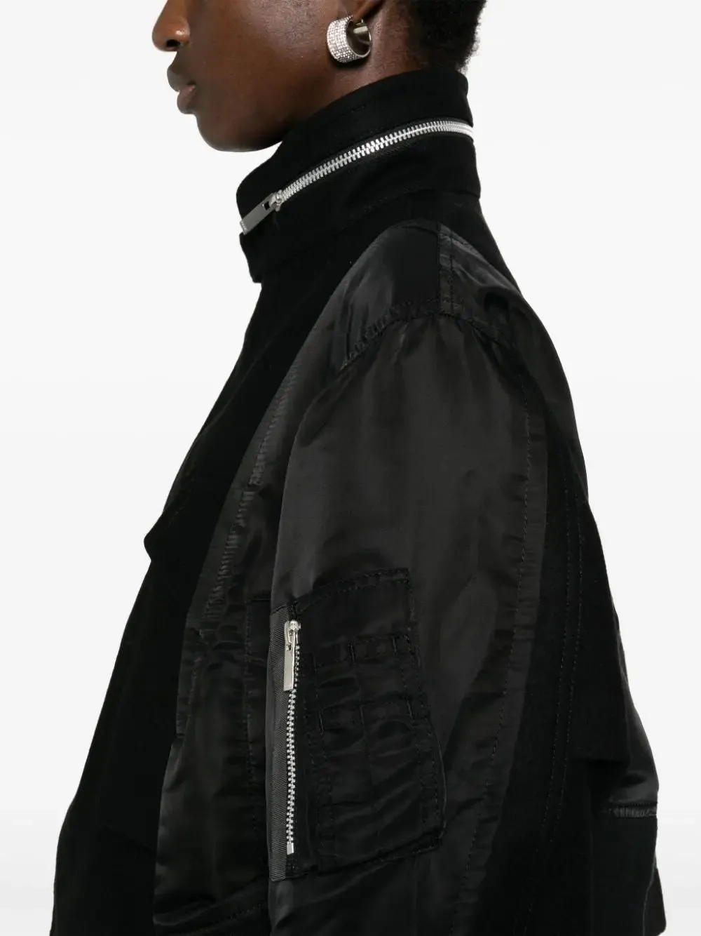 Women’s Boxy Paneled Bomber Jacket in Black