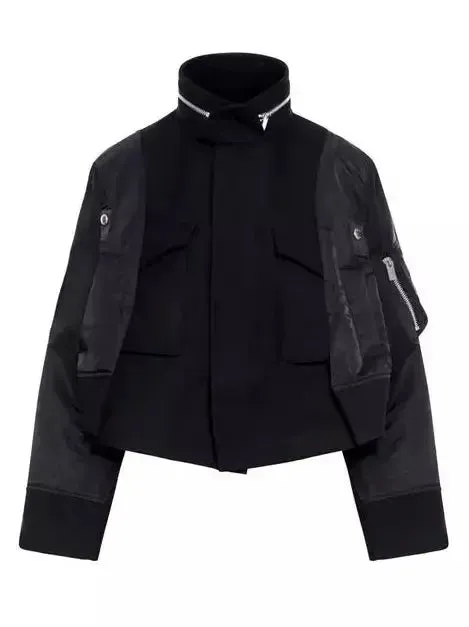 Women’s Boxy Paneled Bomber Jacket in Black