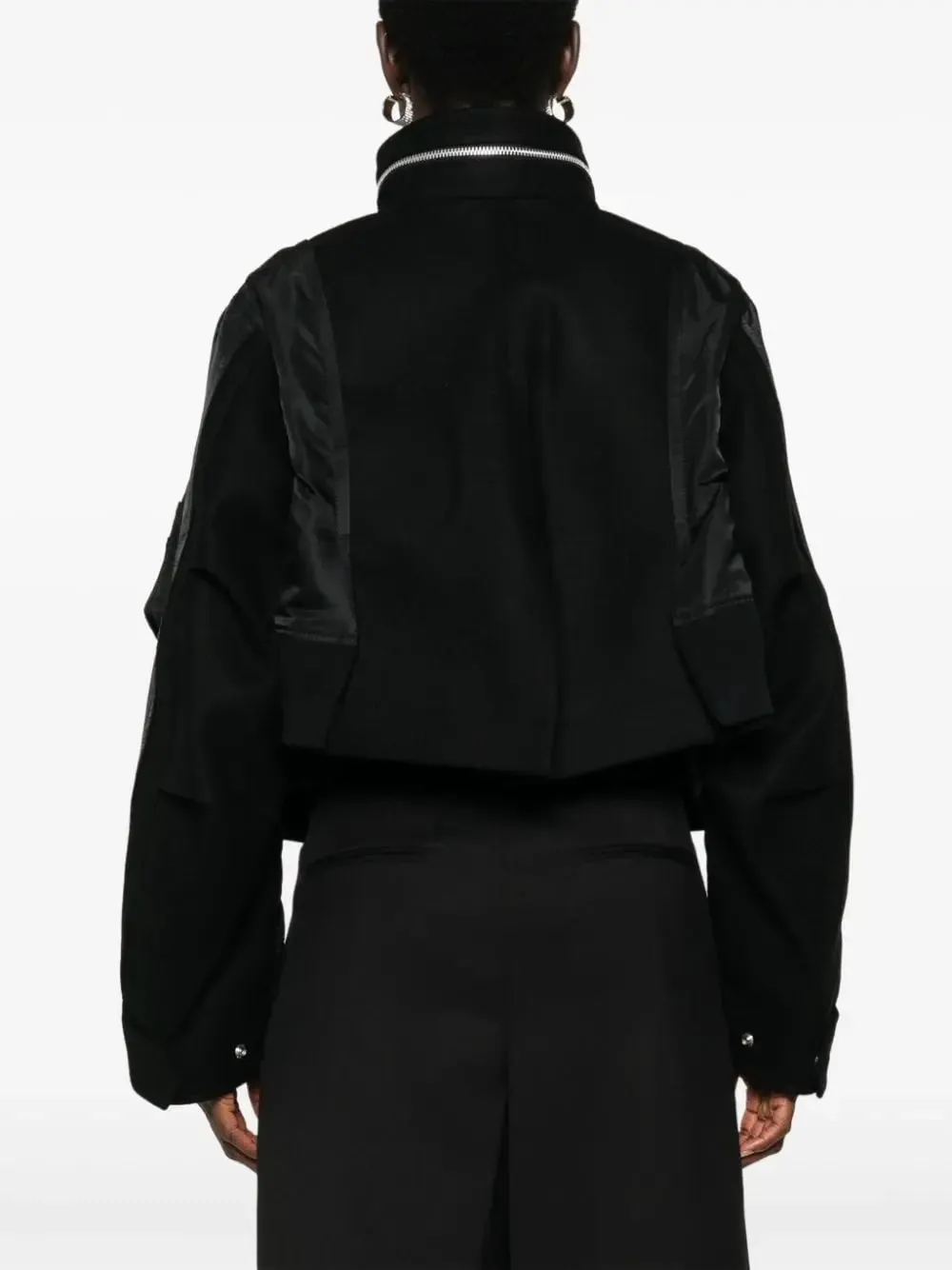 Women’s Boxy Paneled Bomber Jacket in Black