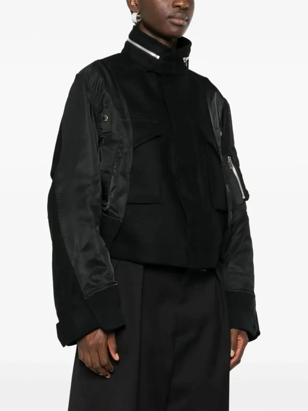 Women’s Boxy Paneled Bomber Jacket in Black