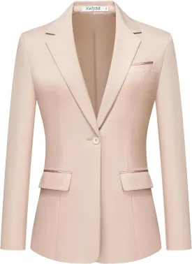 Women's Casual Business Blazer Notched Lapel One Button Open Front Long Sleeve Blazers Office Work Suit Jackets