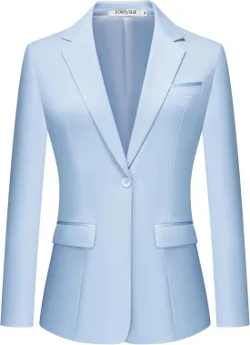 Women's Casual Business Blazer Notched Lapel One Button Open Front Long Sleeve Blazers Office Work Suit Jackets
