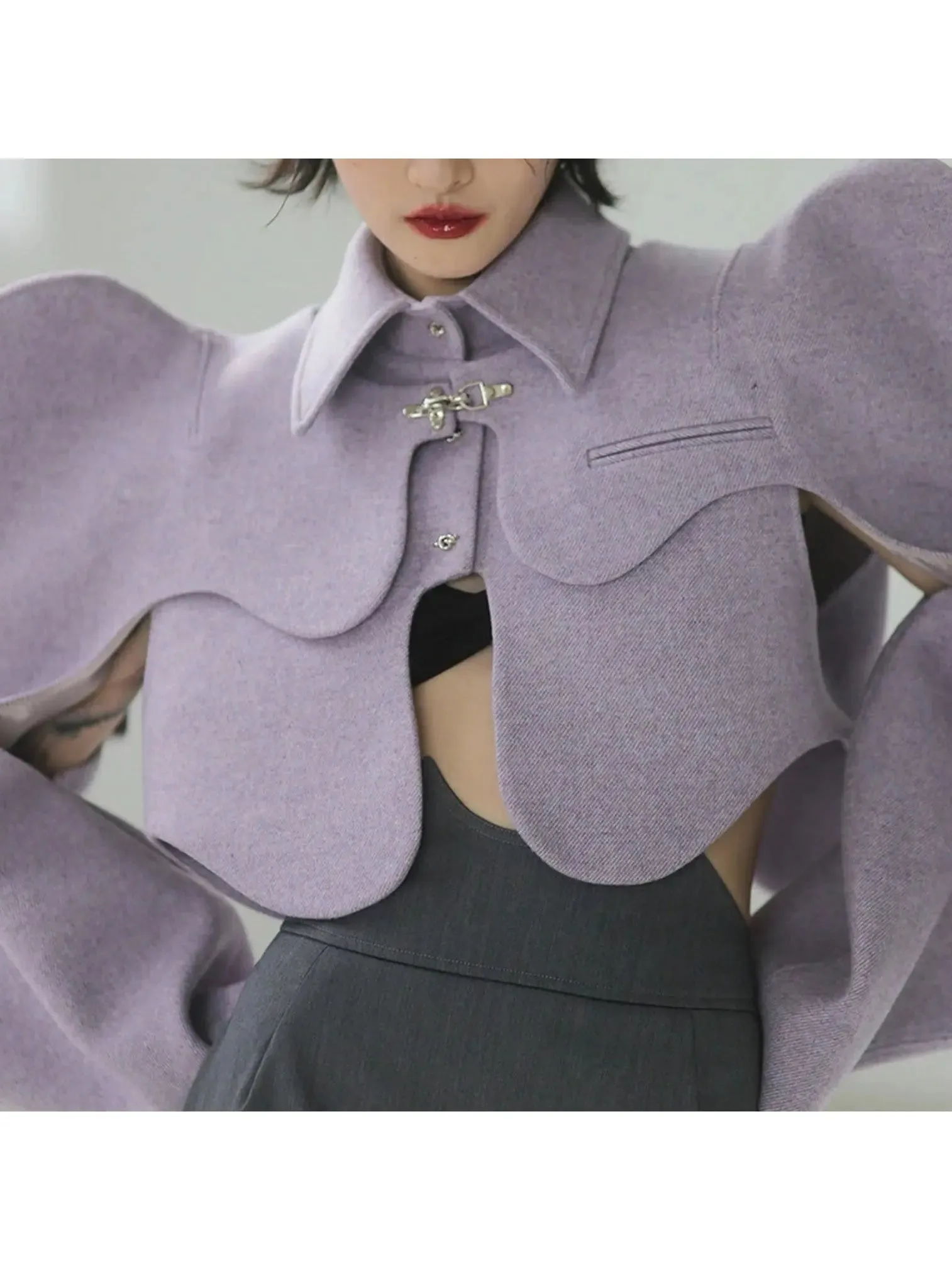 Women’s Curvy Shoulder-Detail Cropped Jacket, Lilac