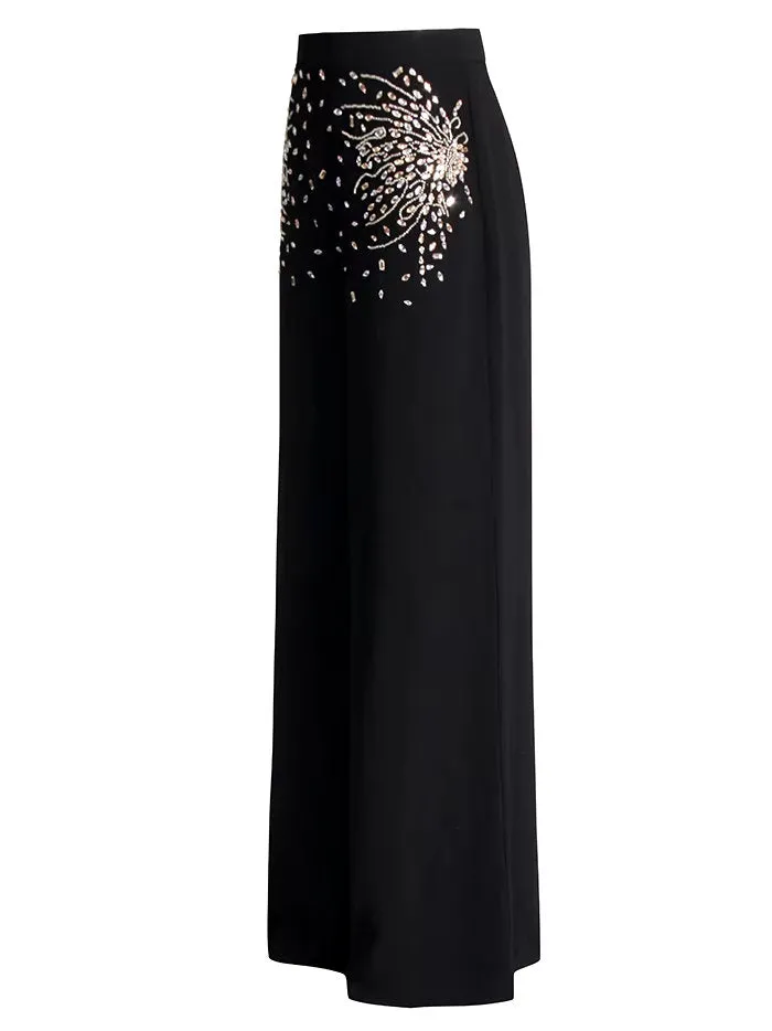 Women’s Embellished Extended Sleeve Crop Top and Wide-Leg Pant Suit