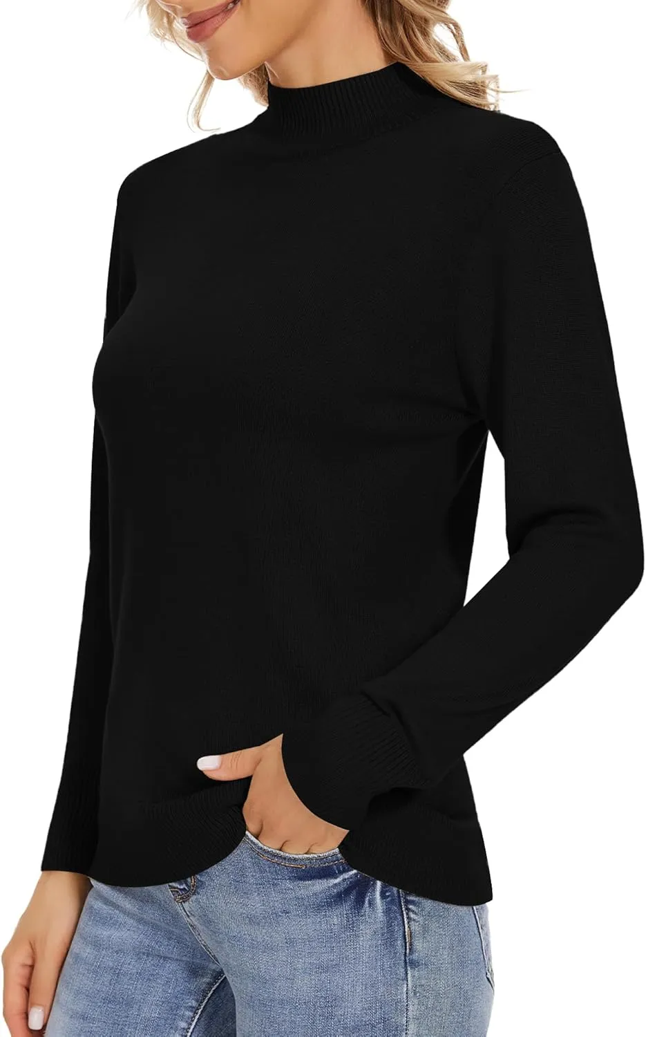 Women's Mock Neck Sweater Long Sleeve Knit Pullover Tops Casual Sweaters