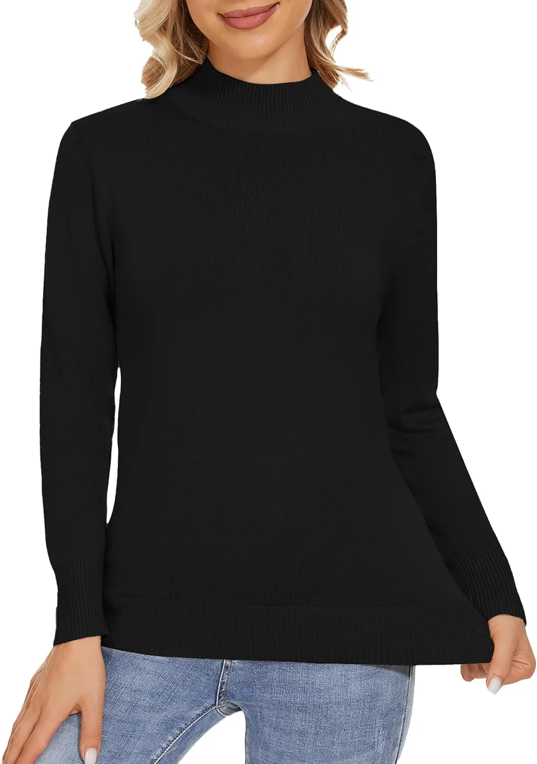 Women's Mock Neck Sweater Long Sleeve Knit Pullover Tops Casual Sweaters