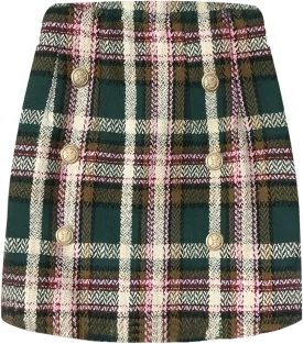 Women's Plaid Mini Skirt Pencil Above Knee Length High Elastic Waist Bodycon Zipper Vintage Short Skirts for Women