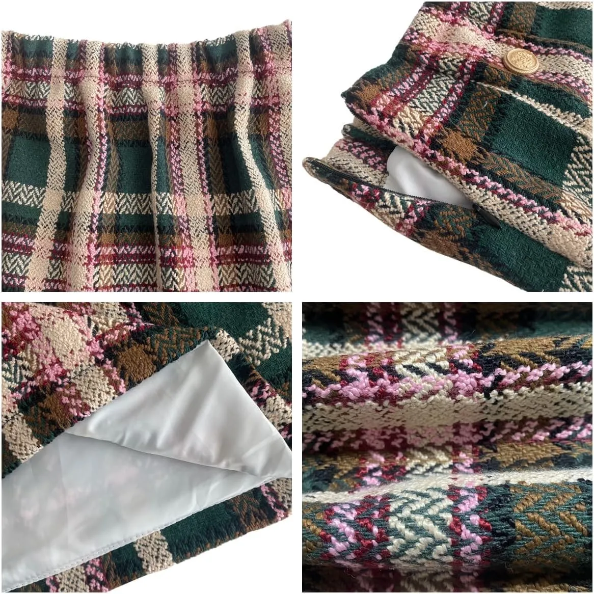 Women's Plaid Mini Skirt Pencil Above Knee Length High Elastic Waist Bodycon Zipper Vintage Short Skirts for Women