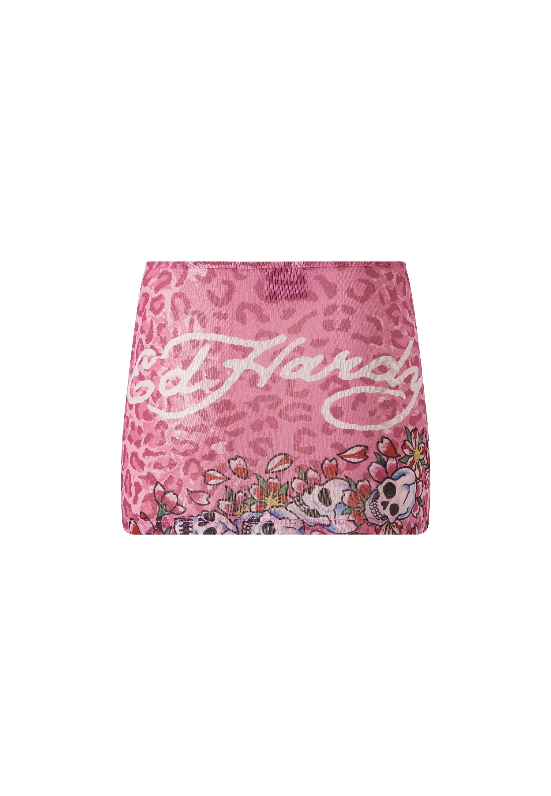 Womens Skull-Blossom Mesh Mini Skirt - Pink
