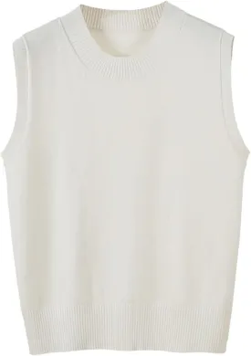 Women's Sweater Vest Crew Neck Sleeveless Pullover Sweater Classic Basic Solid Ribbed Knit Tank Tops