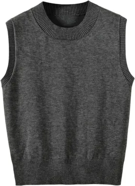 Women's Sweater Vest Crew Neck Sleeveless Pullover Sweater Classic Basic Solid Ribbed Knit Tank Tops