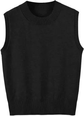Women's Sweater Vest Crew Neck Sleeveless Pullover Sweater Classic Basic Solid Ribbed Knit Tank Tops