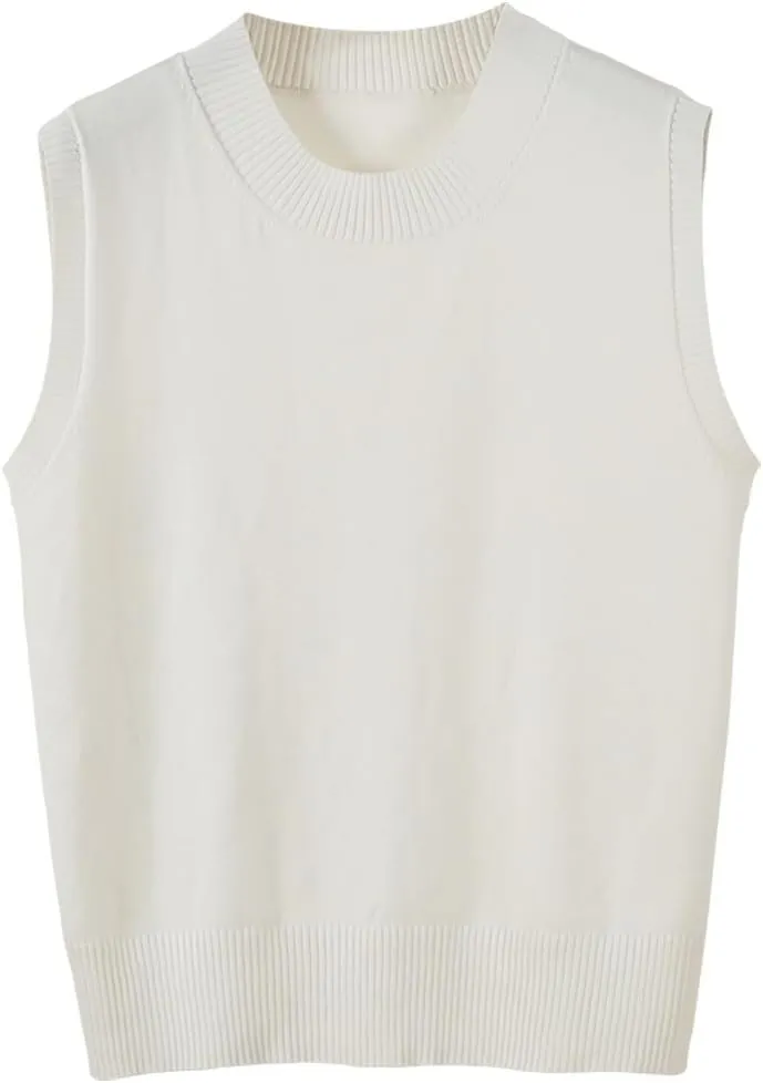 Women's Sweater Vest Crew Neck Sleeveless Pullover Sweater Classic Basic Solid Ribbed Knit Tank Tops