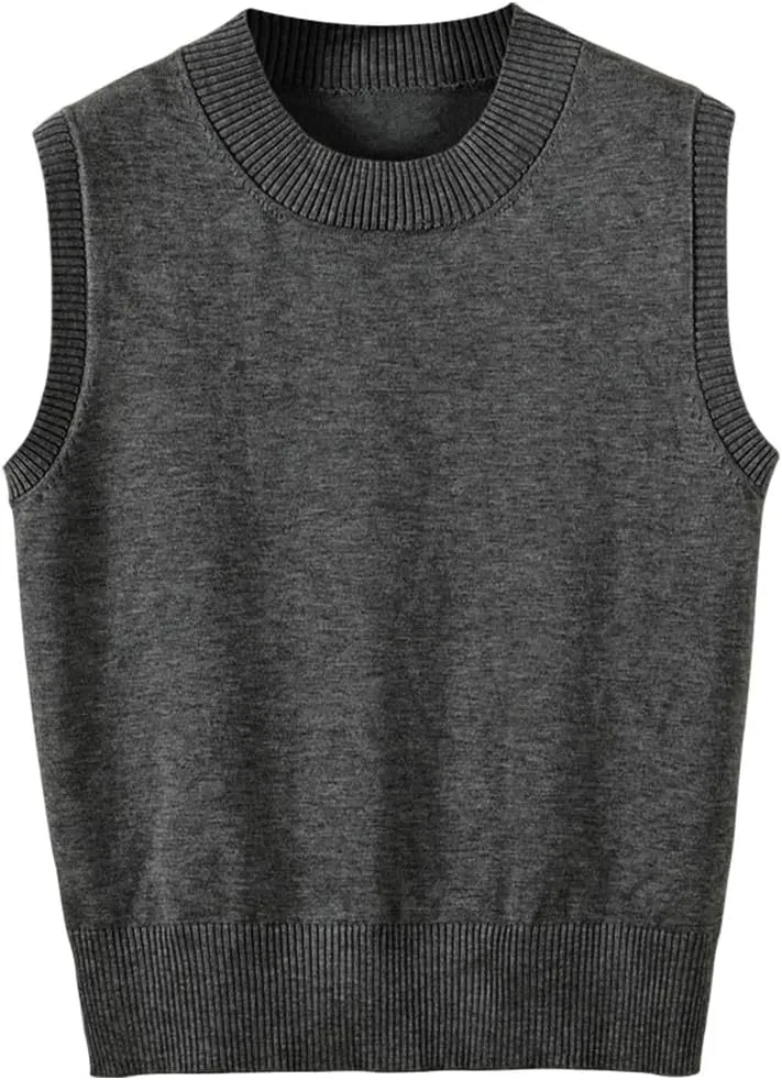 Women's Sweater Vest Crew Neck Sleeveless Pullover Sweater Classic Basic Solid Ribbed Knit Tank Tops