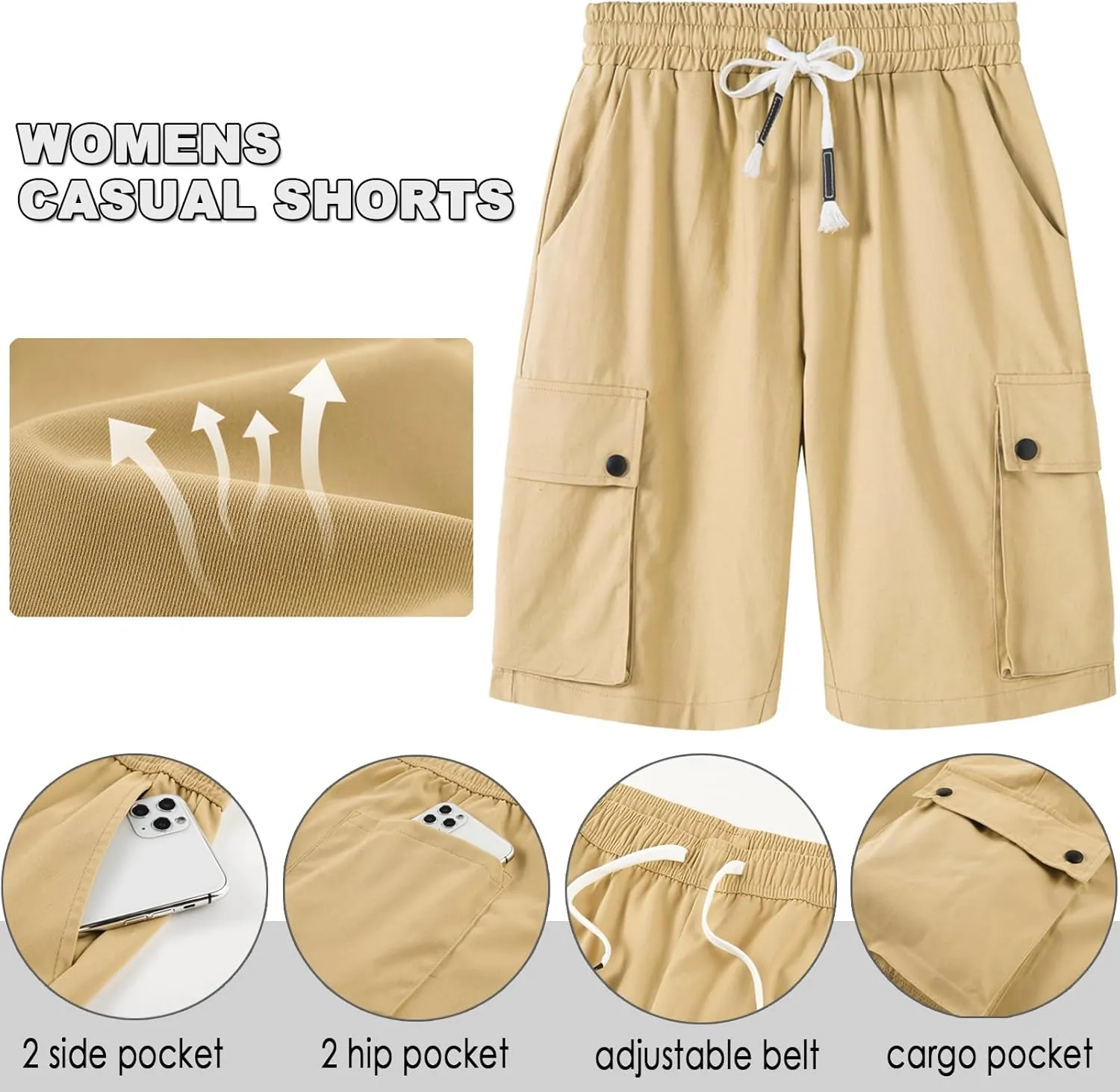 XinYangNi Women's Casual Shorts Elastic Waist Drawstring Summer Shorts with Pockets