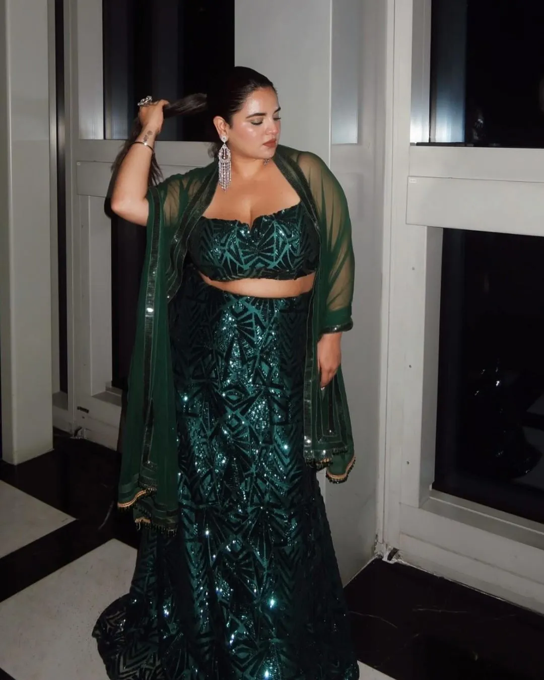 Zaitra Emerald Green Sequin Lehenga